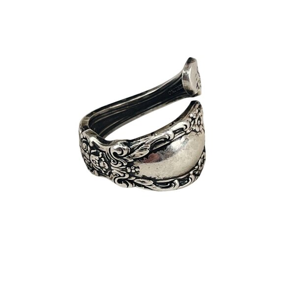 Antique-Inspired Sterling Silver Spoon Ring Ornate Floral Size 8 - Picture 7 of 11